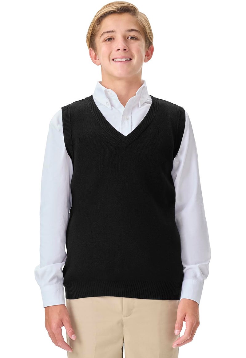 Classroom School Uniforms Men's Adult Unisex V-Neck Sweater Vest, Black, Large - Image 1